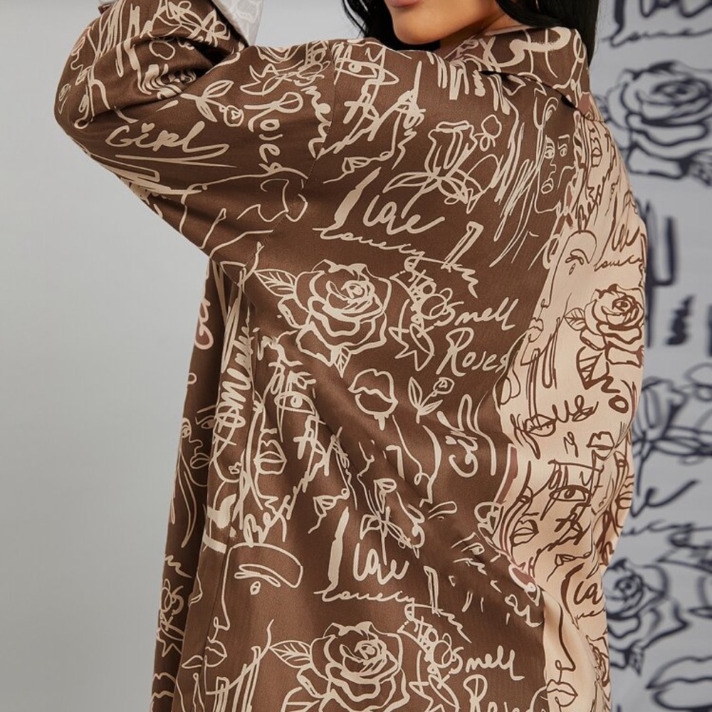 SHEIN SXY Floral & Letter Graphic Two Tone Blouse - Picture 2 of 6